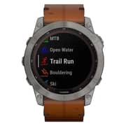 Garmin 010-02541-19 Fenix 7X Sapphire Solar Smart Watch Titanium with Chestnut Leather Band