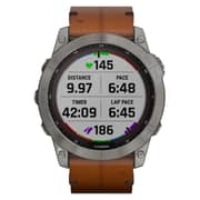 Garmin 010-02541-19 Fenix 7X Sapphire Solar Smart Watch Titanium with Chestnut Leather Band