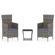 vidaXL 3 Piece Garden Lounge Set with Cushions Poly Rattan Grey