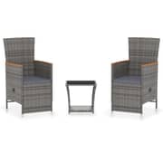 vidaXL 3 Piece Garden Lounge Set with Cushions Poly Rattan Grey