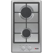 Milton 2 Burner Built In Stainless Steel Gas Hob with Auto ignition, Euro Pool Burners, Cost-iron Pan Support, Inox Capped Knobs, Silver 60 x 30cm- MHG303SS