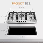 Milton 5 Burner Built In Stainless Steel Gas Hob with Auto ignition, Euro Pool Burners, Cost-iron Pan Support, Inox Capped Knobs, Silver 90 x 60cm - MHG907SS