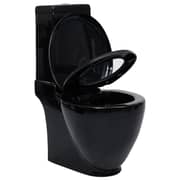 vidaXL WC Ceramic Toilet Bathroom Round Toilet Bottom Water Flow Black