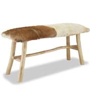 vidaXL Bench Real Leather Teak