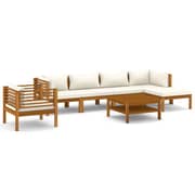 vidaXL 7 Piece Garden Lounge Set with Cream Cushion Solid Acacia Wood