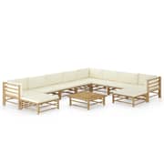 vidaXL 11 Piece Garden Lounge Set with Cream White Cushions Bamboo