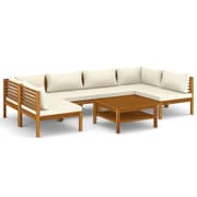 vidaXL 7 Piece Garden Lounge Set with Cream Cushion Solid Acacia Wood
