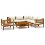 vidaXL 7 Piece Garden Lounge Set with Cream Cushion Solid Acacia Wood