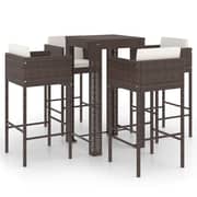 vidaXL 5 Piece Garden Bar Set with Cushions Poly Rattan Brown