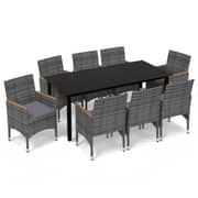 vidaXL 9 Piece Garden Dining Set with Cushions Poly Rattan Grey