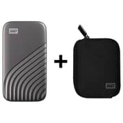 WD My Passport SSD USB 3.2 Gen 1 1TB Grey WDBAGF0010BGY-WESN + My Passport Neoprene Case Black WDBABK0000NBK-WRSN
