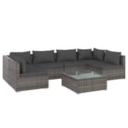 vidaXL 7 Piece Garden Lounge Set with Cushions Poly Rattan Grey