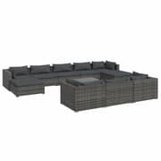 vidaXL 11 Piece Garden Lounge Set with Cushions Grey Poly Rattan