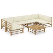 vidaXL 7 Piece Garden Lounge Set with Cream White Cushions Bamboo
