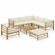 vidaXL 8 Piece Garden Lounge Set with Cream White Cushions Bamboo