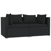 vidaXL 2-Seater Sofa with Cushions Black Poly Rattan