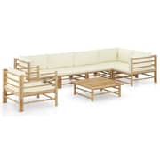 vidaXL 7 Piece Garden Lounge Set with Cream White Cushions Bamboo