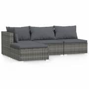 vidaXL 4 Piece Garden Lounge Set with Cushions Grey Poly Rattan