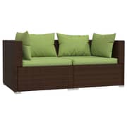 vidaXL 2-Seater Sofa with Cushions Brown Poly Rattan