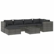 vidaXL 7 Piece Garden Lounge Set with Cushions Poly Rattan Grey