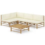vidaXL 5 Piece Garden Lounge Set with Cream White Cushions Bamboo