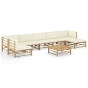 vidaXL 8 Piece Garden Lounge Set with Cream White Cushions Bamboo