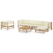 vidaXL 7 Piece Garden Lounge Set with Cream White Cushions Bamboo
