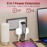 Moxedo 6 in 1 UK-Plug Power Extension Adapter with 2 USB-A Ports and 20W USB TYPE-C PD 3.0 Fast Charging, 3 Way Electrical Extender Outlet For Home, School and Office