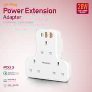 Moxedo 6 in 1 UK-Plug Power Extension Adapter with 2 USB-A Ports and 20W USB TYPE-C PD 3.0 Fast Charging, 3 Way Electrical Extender Outlet For Home, School and Office