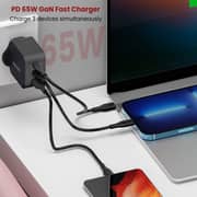 Moxedo 65W PD 3.0 GaN Charger PPS QC 3.0 Fast Charging Dual Type-C + USB-A Port- Black