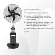 Nobel 16inch Blade Rechargable Mist Standing Fan, Wide Oscillation with 4 Stack Bright LED Black - NF888MRC
