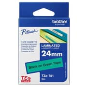Brother TZe-751 24mm Black on Green Laminated Tapes