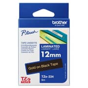Brother TZe-334 12mm Gold on Black Laminated Tape