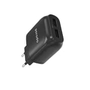 Porodo Main Charger with Cable, Dual USB Wall Charger 2.4A with Improved Version PVC Type-C Cable 1.2m EU 2pin Plug for Type-C Devices, Fast Charging Adapter & Connector Black