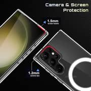 Glassology Magnetic Charging Clear Case for Samsung Galaxy S23 Plus 5G - Slim Anti-Slip Design, Inbuilt Dust Plugs, Shockproof, Camera Protection - Transparent