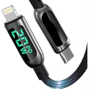 Glassology USB-C to Lightning Cable 1.2M - LED Display, 3A Fast Charging, Braided Design - Black
