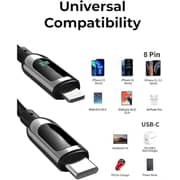Glassology USB-C to Lightning Cable 1.2M - LED Display, 3A Fast Charging, Braided Design - Black