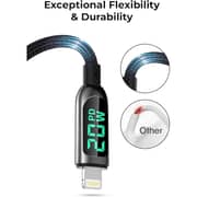 Glassology USB-C to Lightning Cable 1.2M - LED Display, 3A Fast Charging, Braided Design - Black