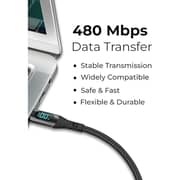 Glassology USB-C to USB-C Cable 1.2M - LED Display, 3A Fast Charging, PD 20W, Braided Design - Black