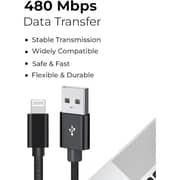 Glassology USB-A to Lightning Cable 2M, 3A High Current Fast Charging, Pure Copper with PVC & Nylon Braid, 480Mbps - Black