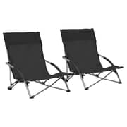 vidaXL Folding Beach Chairs 2 pcs Black Fabric