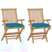 vidaXL Garden Chairs with Light Blue Cushions 2 pcs Solid Teak Wood