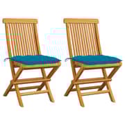 vidaXL Garden Chairs with Light Blue Cushions 2 pcs Solid Teak Wood