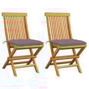 vidaXL Garden Chairs with Grey Cushions 2 pcs Solid Teak Wood