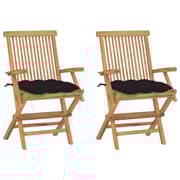 vidaXL Garden Chairs with Black Cushions 2 pcs Solid Teak Wood