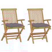 vidaXL Garden Chairs with Grey Cushions 2 pcs Solid Teak Wood