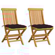 vidaXL Garden Chairs with Black Cushions 2 pcs Solid Teak Wood