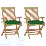 vidaXL Garden Chairs with Green Cushions 2 pcs Solid Teak Wood