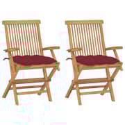 vidaXL Garden Chairs with Wine Red Cushions 2 pcs Solid Teak Wood (41999+314887)