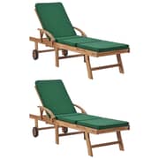 vidaXL Sun Loungers with Cushions 2 pcs Solid Teak Wood Green